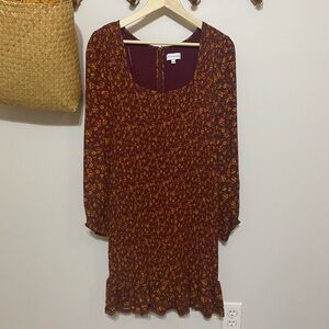 Lost + Wander Burgundy Floral Long Sleeve Dress